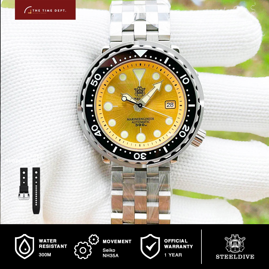 Steeldive SD1975 Seiko Tuna Homage Mesin Seiko NH35 Movement Yellow Dial Jam Tangan Pria Diver Sport