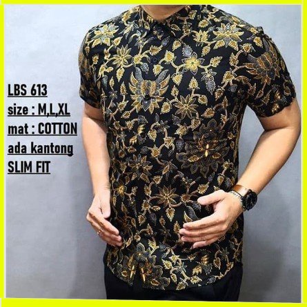 KEMEJA PRIA BATIK LENGAN PENDEK HEM BAHAN KATUN HALUS 40S LB2 613 MEWAH PREMIUM BAJU ELEGANT SIZE M L XL  SKU MS JAKARTA