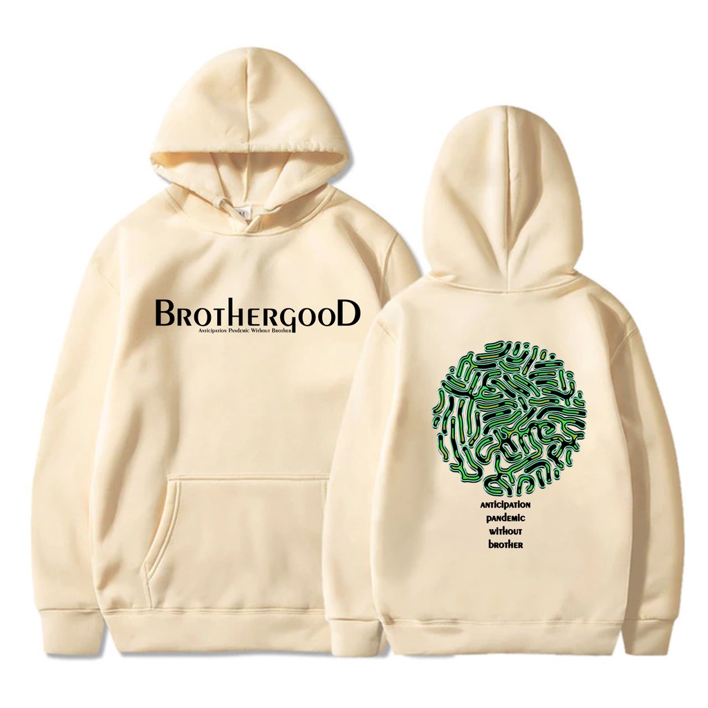 Jaket Hoodie Sweater Hitam Black| Sweater Jumper BROTHERGOOD Huruf Hits Brand Brothergood/ Sweater (pria&amp;wanita) Size Indo Lokal