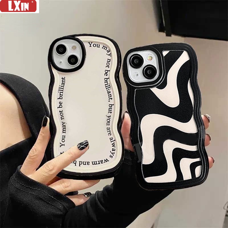 Casing Realme 10c33 C30 C31 C35 C21Y C25Y C21 RealmeC11 C25 C17 C15 C12 C3 C2 Realme 8i 7i 5 5i 6i 7 Pro Hitam Putih Bergelombang Tepi Gelombang TPU Phone Case Cover