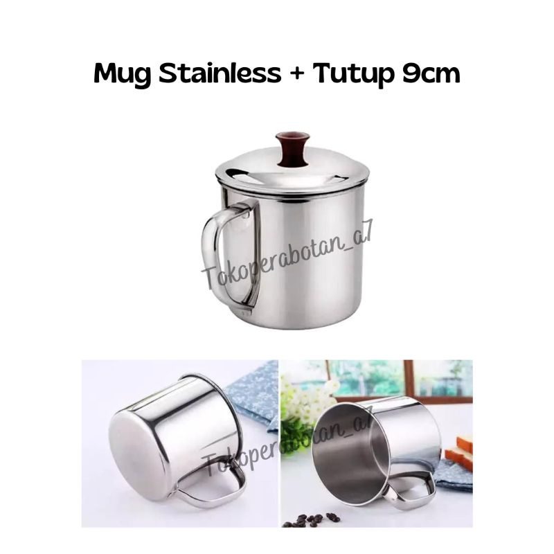 Mug stainless 9cm es coklat viral /Mug tutup stainless 9cm (1pc)/Cangkir stainless /cangkir tutup 55