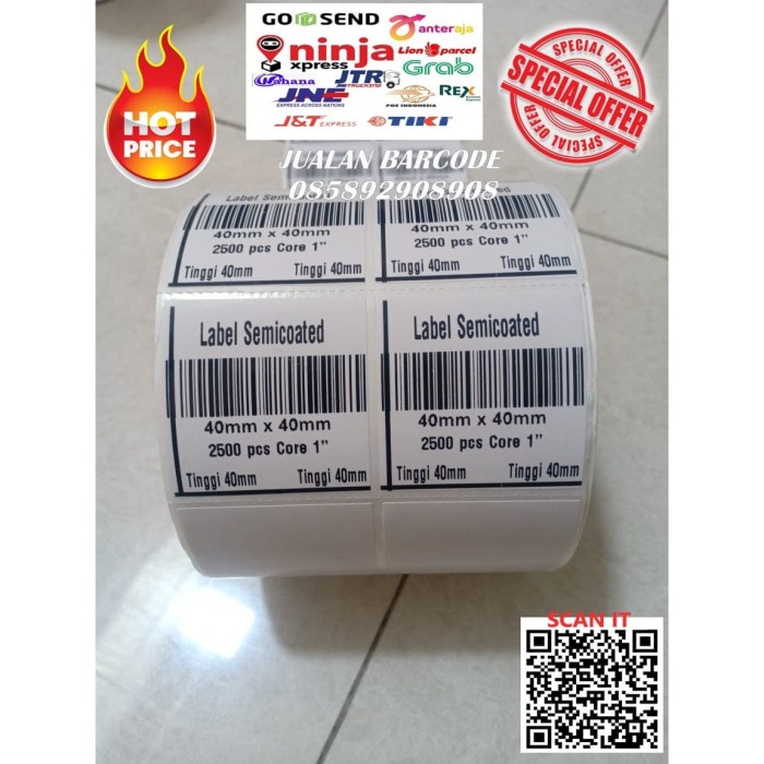 

KERTAS STICKER LABEL BARCODE SEMICOATED 40X40 / 4 CM X 4 CM 2500PCS