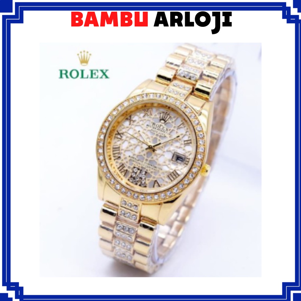 BAJ JAM TANGAN ROLEX RANTAI PLAT MADU JAM TANGAN MURAH WANITA RX012