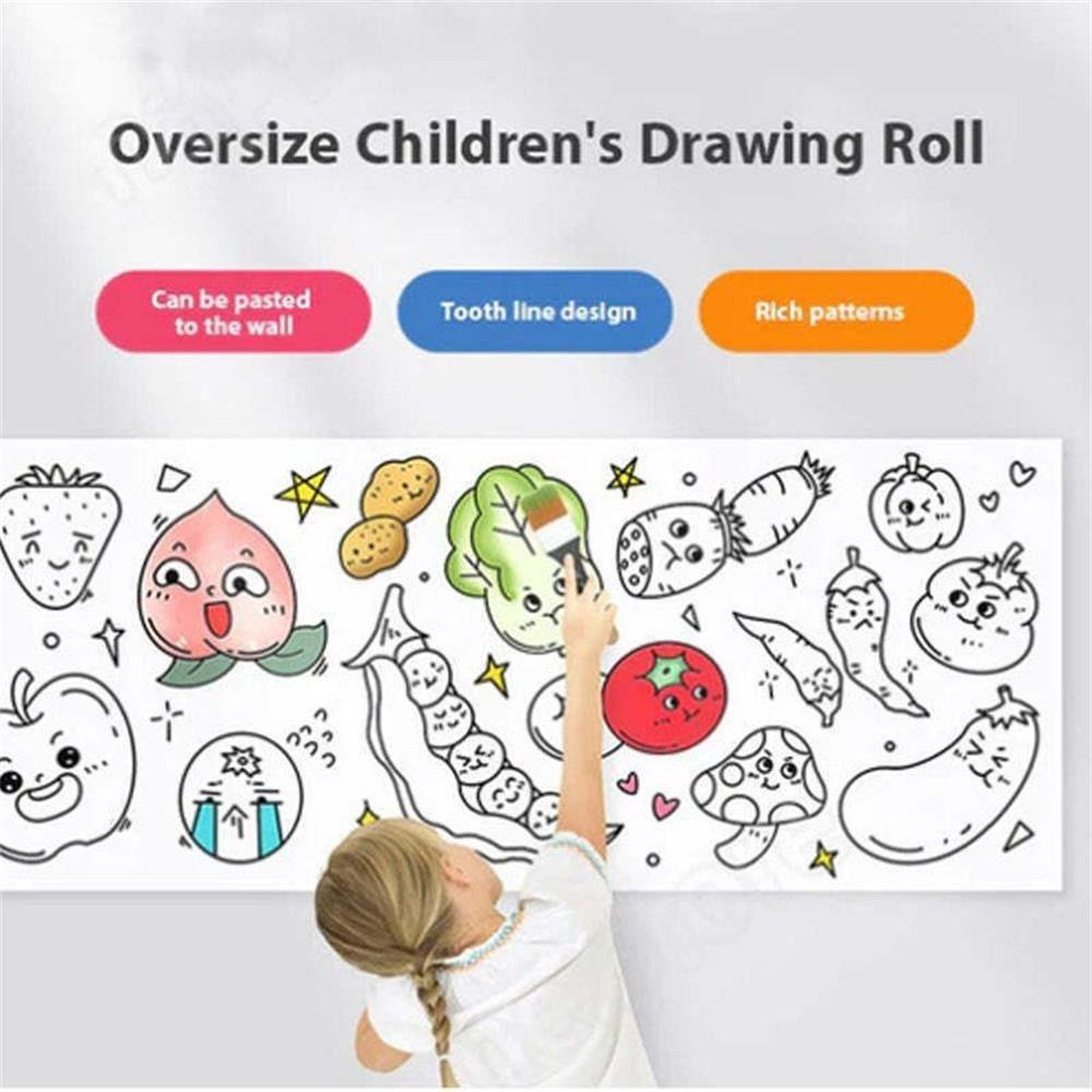 R-flower Children's Drawing Roll Daily Goods Theme DIY Painting Drawing Color Filling Paper Drawing &amp; Perlengkapan Seni Dengan 12warna Pensil