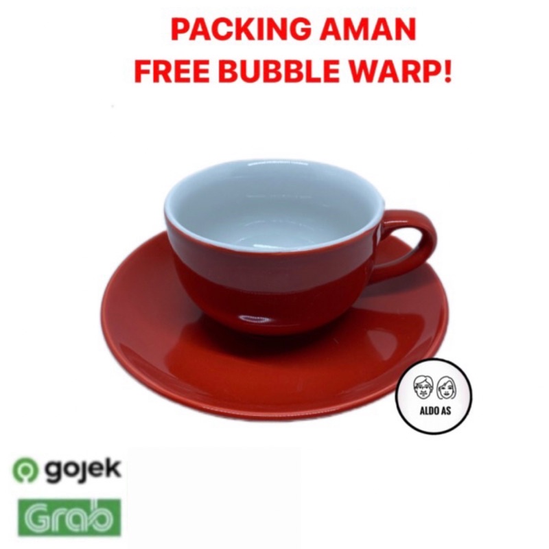 Cangkir Set Keramik Kopi Latte Warna Merah Polos Ferve - 1 lusin