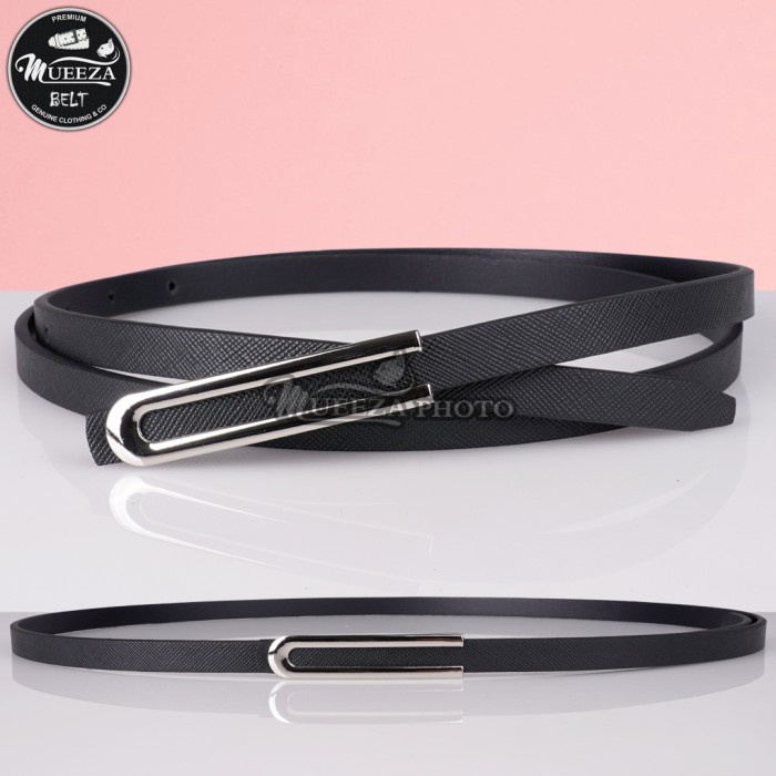 Ikat Pinggang Wanita Mueeza Belt Ban Pinggang Wanita Fashion Kulit PU Premium Lebar1cm 001 - Hitam, 