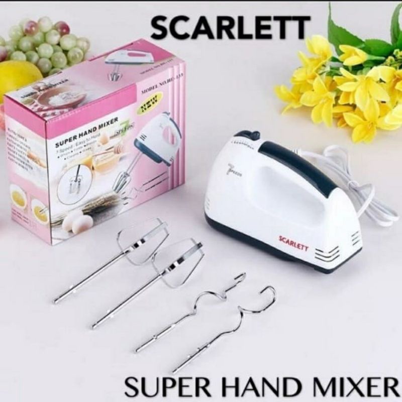 N5 HAND Mixer Scarlett Dengan 7 kecepatan Free 4 buah Alat pengaduk Mixer Kue ukuran Kecil