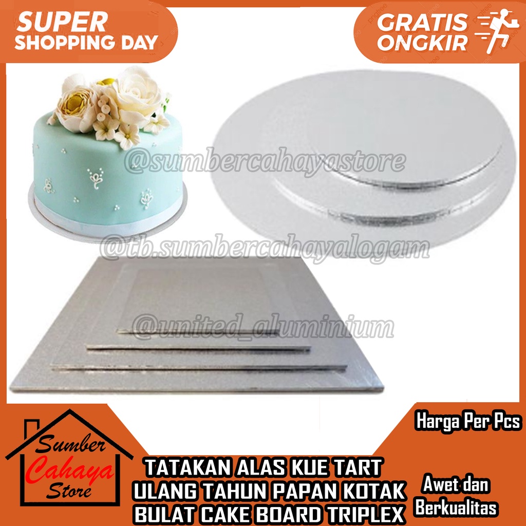 

TATAKAN ALAS KUE TART ULANG TAHUN BAHAN TRIPLEK UK 18 20 22 25 KOTAK BULAT PAPAN PERSEGI CAKE BOARD BASE SILVER PERAK BOLU BUNDAR BULET POLOS