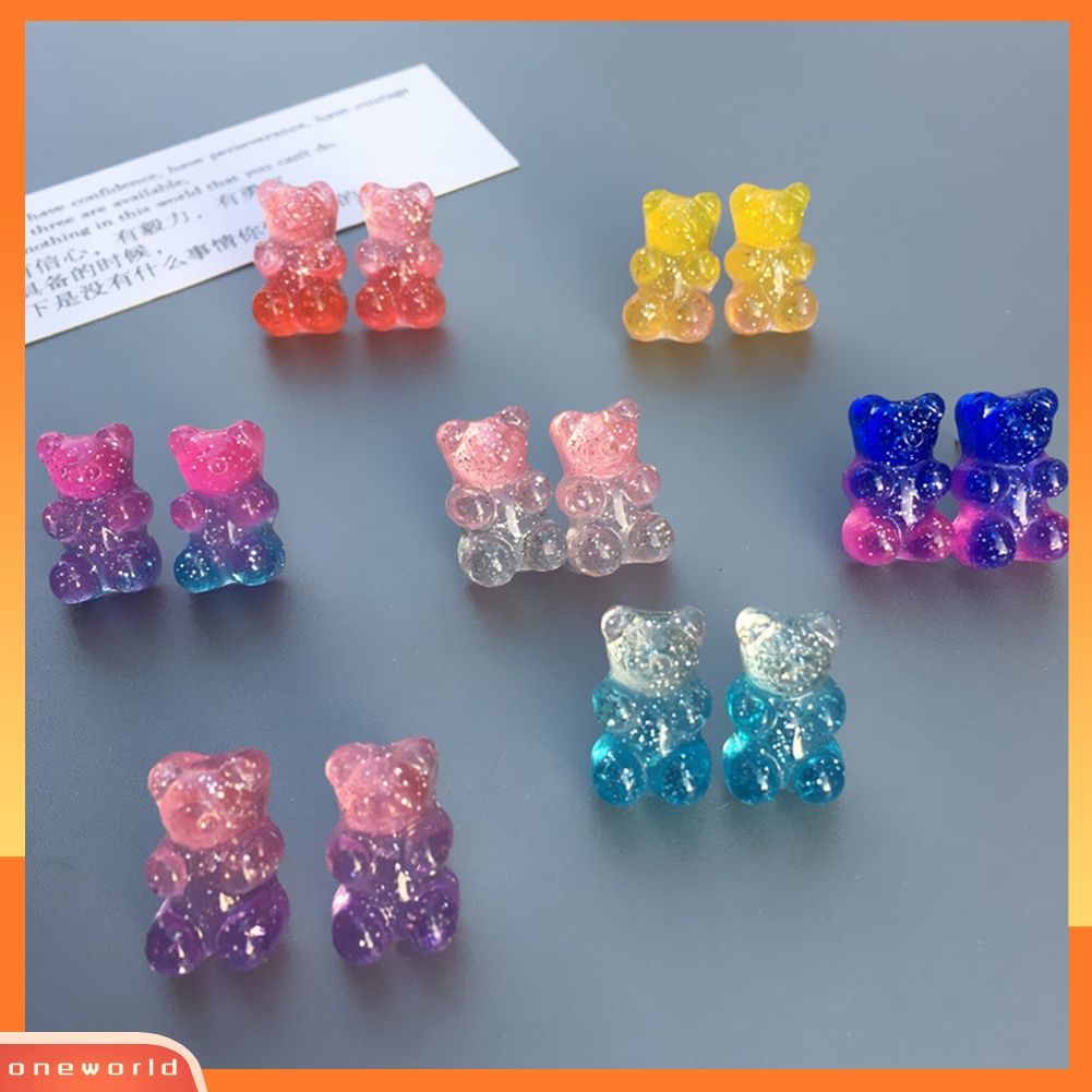 [WONE] Fashion Wanita Permen Warna Kartun Gummy Bear Ear Stud Earrings Perhiasan Hadiah