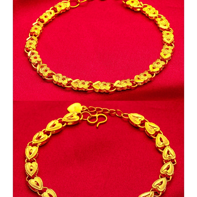 Goldkingdom Perhiasan Fashion Emas Asli Kadar 375Bangkok Aksesoris Ready Stock Gelang Lapis Emas Dua Sisi Gelang Hati Wanita Sederhana Mewah