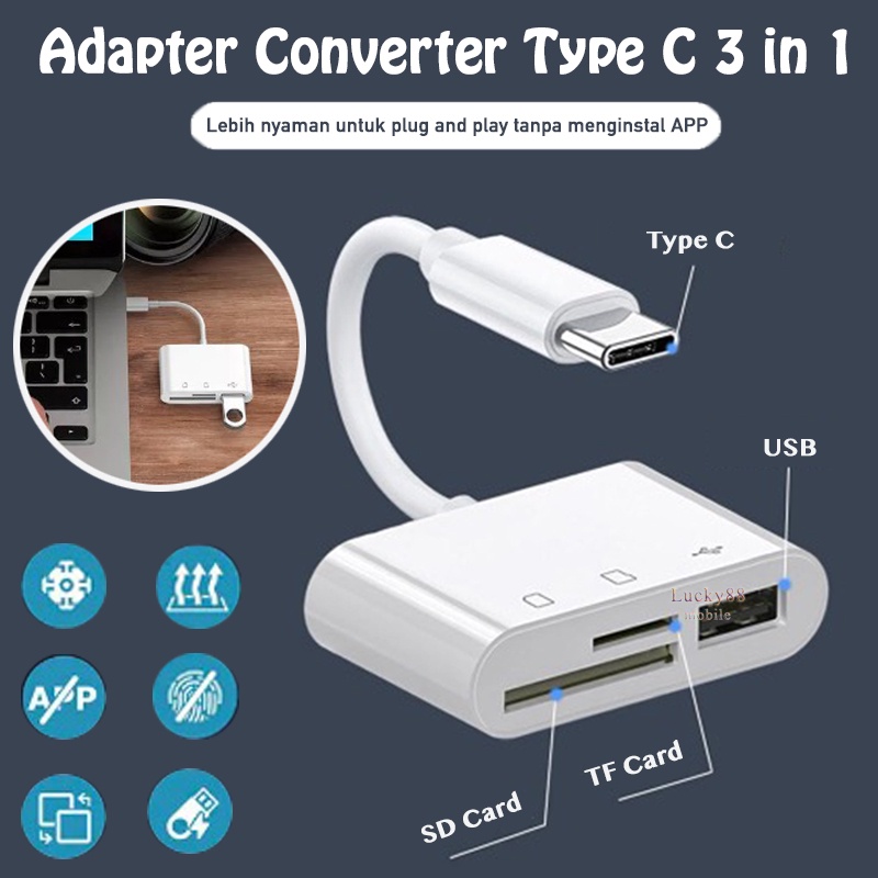 Adapter Type C 3 in 1 To USB SD Card TF Card Kabel OTG Adapter 2 in 1 Type C + Micro USB Cable Nylon