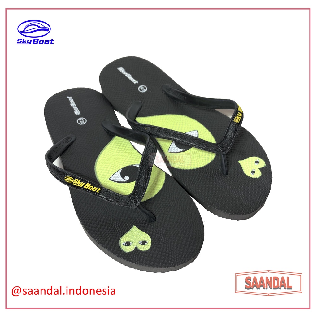 Grosir-Sandal Jepit Karet Wanita Perempuan Skyboat Heart Love Gambar Hati (ISI 6 PASANG)