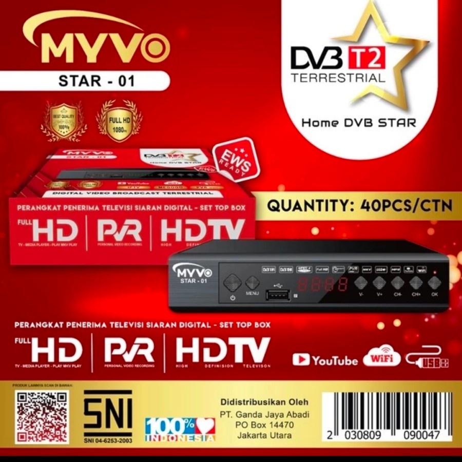 Set Top Box TV Digital MYVO DV3 T2 Terrestrial Star 01 - Set Top Box