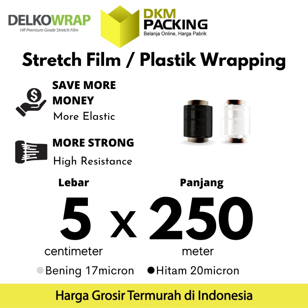 

Plastik Wrapping Stretch Film 5cm x 250m BENING/HITAM DELKOWRAP TERMURAH /SATUAN