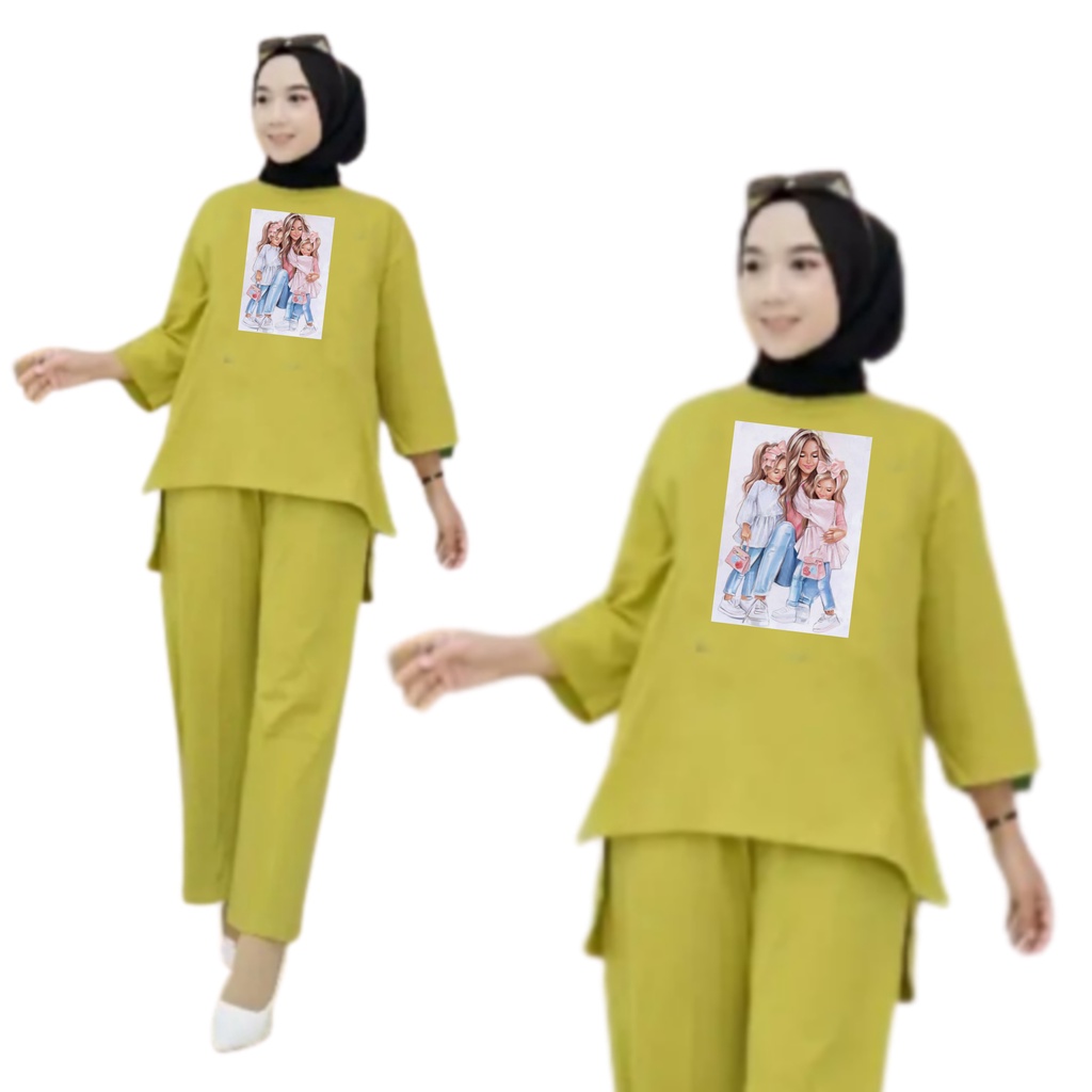 Setelan Kaos Wanita Dewasa Oversize Ld 130 cm Terbaru 2023 Viral Gambar DTF Bahan Kaos Babyterry Tangan 3/4 dan Celana Panjang One Set Wanita Dewasa Jumbo Kekinian Atasan Baju Wanita Dewasa Big Size Stelan Baju Wanita Santai Cewek MOMMY