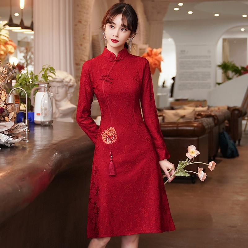 Cheongsam Hanfu Modern Jumbo BB 90 KG Wanita Qipao Bordir Elegan Gaya Tiongkok