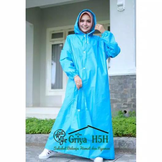 HARGA RESELLER PAKET ISI 3 Jas Hujan Muslimah Tipe Gamis Warna Biru Langit