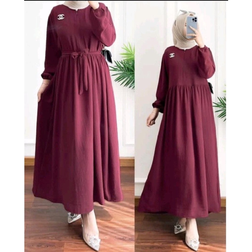 Liana Dress Bahan Crinkle Airflow / Gamis Muslimah Terbaru / Pakaian Wanita Terbaru