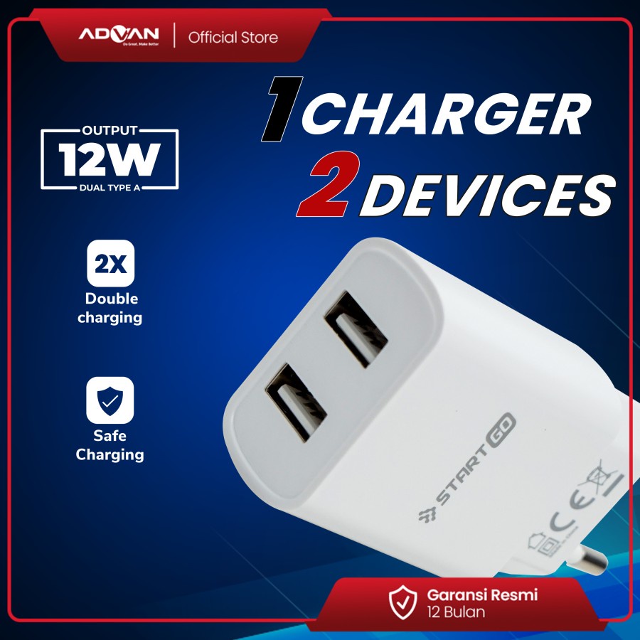 STARTGO KEPALA CHARGER 12W DOUBLE CHARGING ADVAN OFFICIAL STORE