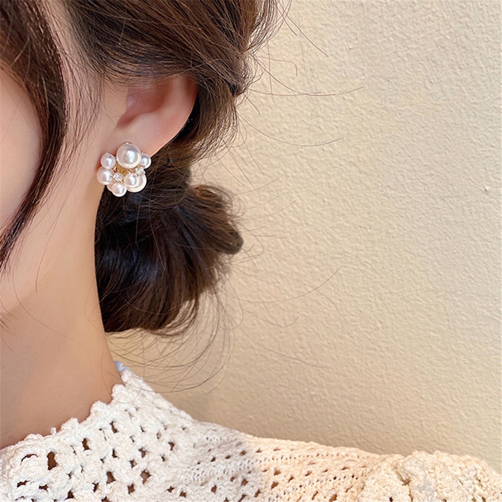 [COD Tangding] Retro Mutiara Tidak Teratur Berlian Bunga Anting Wanita Gadis Geometris Studs Earring Perhiasan Hadiah