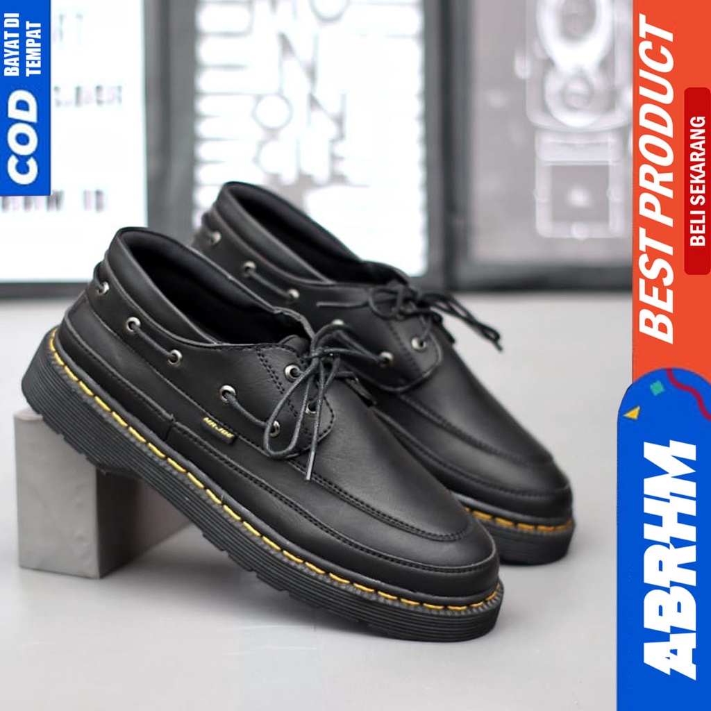 Sepatu Boots Formal Pantofel Docmart low Kerja Pria Hitam Abrhm Wenly