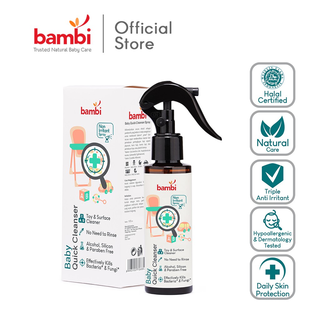 Bambi Baby Quick Cleanser 120ml Spray &amp; Refill - Cairan Pembersih Perlengkapan Bayi &amp; Anak