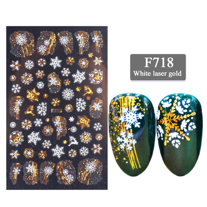 Stiker Kuku natal gold 3d Desain Snowflake Natal Warna Emas Untuk Dekorasi Nail Art