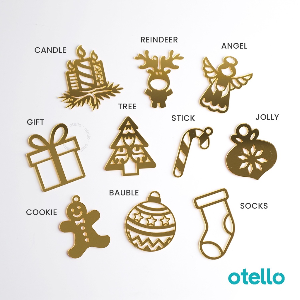 Gantungan Natal Ornament Mirror Acrylic Hiasan Kado Christmas Hang Tag Simbol Merry Xmas Label Parsel Dekorasi