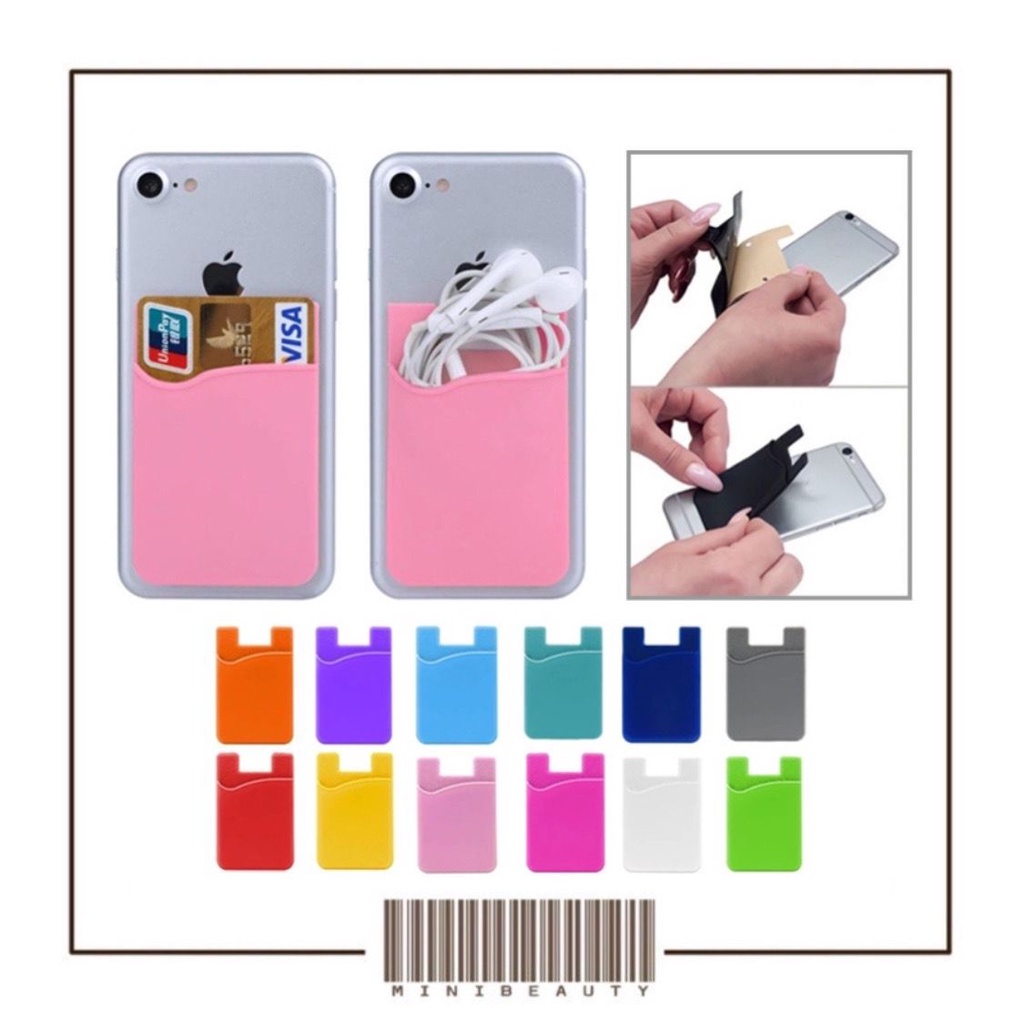 tempelan hp holder tempat slot kartu atm uang headset di handphone sticky card silikon tempelan 3M dompet kartu sarung kartu mini silicone selipan