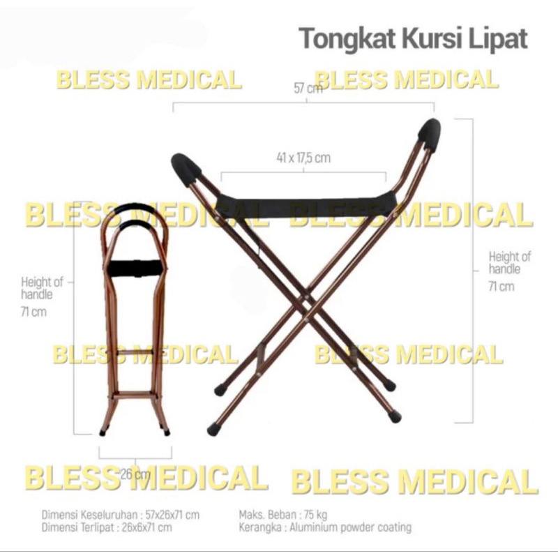 Tongkat Kursi Lipat Sholat/Umroh-Tongkat Duduk Manula Kaki 4