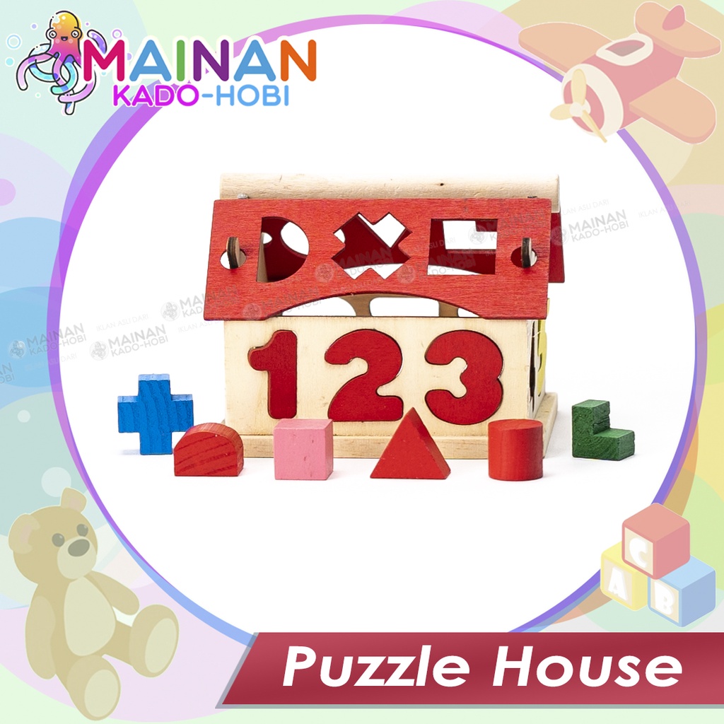 MAINAN EDUKASI ANAK JIGSAW PUZZLE BALOK RUMAH KAYU ANGKA WOODEN HOUSE