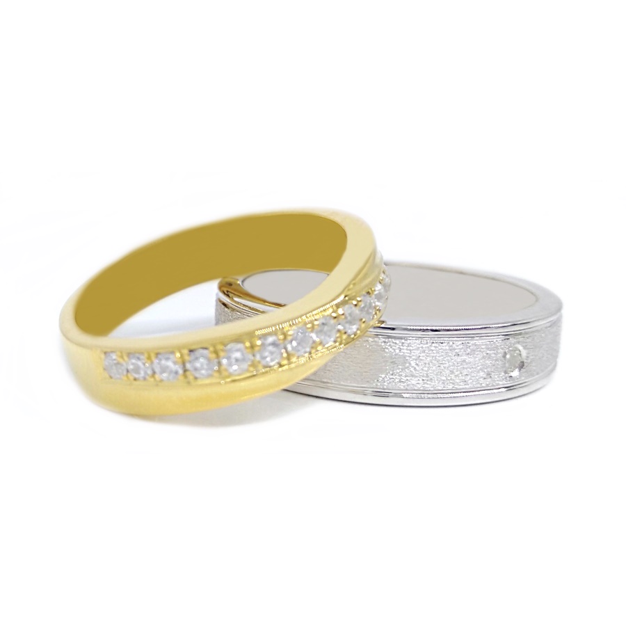 Cincin Kawin Couple Emas Kuning 12K dan Palladium 2.4K Asli Gratis Ukir Nama A165