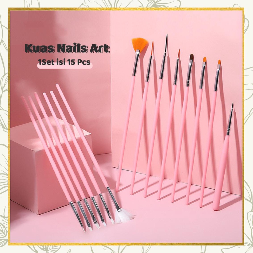 【 COD 】Kuas Nail Art Tools 15 Pcs UV Gel Polish Drawwing Brushes / Nail Art Brush Set 15 Pcs/Dotting