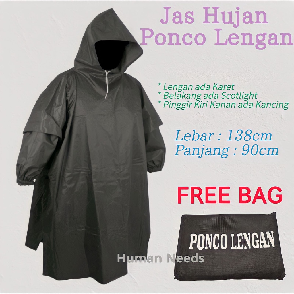 Jas Hujan Ponco Poncho Lengan Tebal Besar Bahan Mirip Axio/Jas Ujan Mantel Mantol Raincoat Cewek Cowok Dewasa