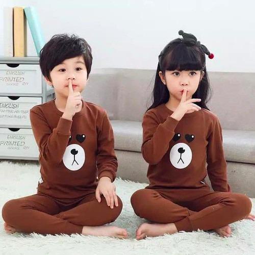PIYAMA ANAK LAKI MOTIF BROWN 1-7 TAHUN BAJU TIDUR ANAK LENGAN PANJANG TERMURAH