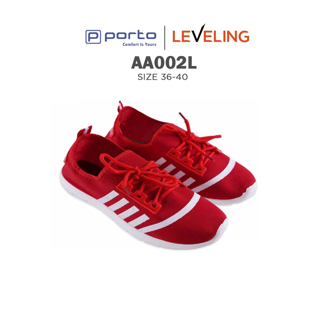 AA002L - Porto Leveling Sepatu Olahraga Sneakers Wanita Motif Garis Simple Nyaman Original Terbaru