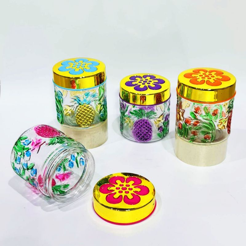 Toples Kaca Set Motif Bunga Snack Cantik / Toples Kue Kering Lebaran