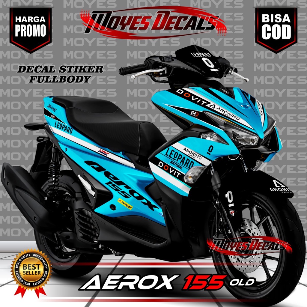 Decal Stiker Yamaha Aerox 155 Lama Old Full Body - Motif Biru Muda Leopard Desain Custom