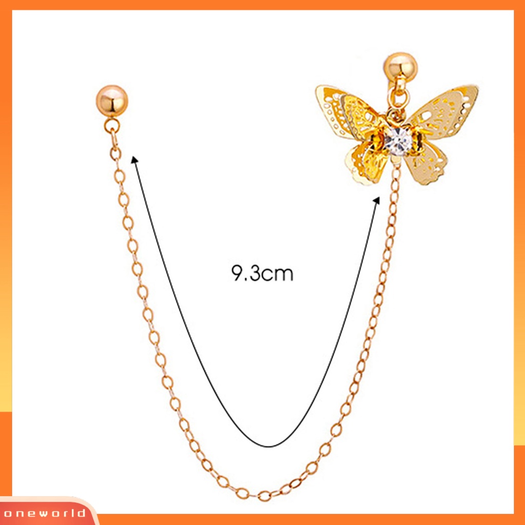 [WONE] 1pc Butterfly Berlian Imitasi Alloy Rantai Rumbai Piercing Anting Klip Telinga Untuk Outdoor