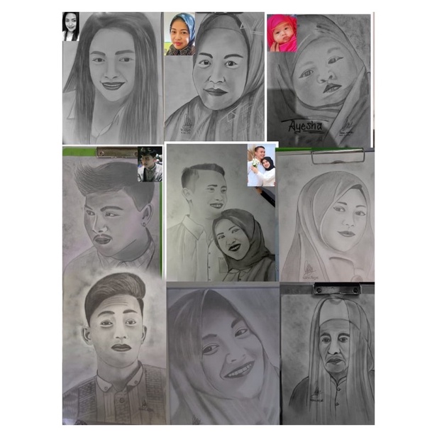 Jual Sketsa Wajah A4 Untuk Kado Lukisan Tangan Asli Shopee Indonesia 0373