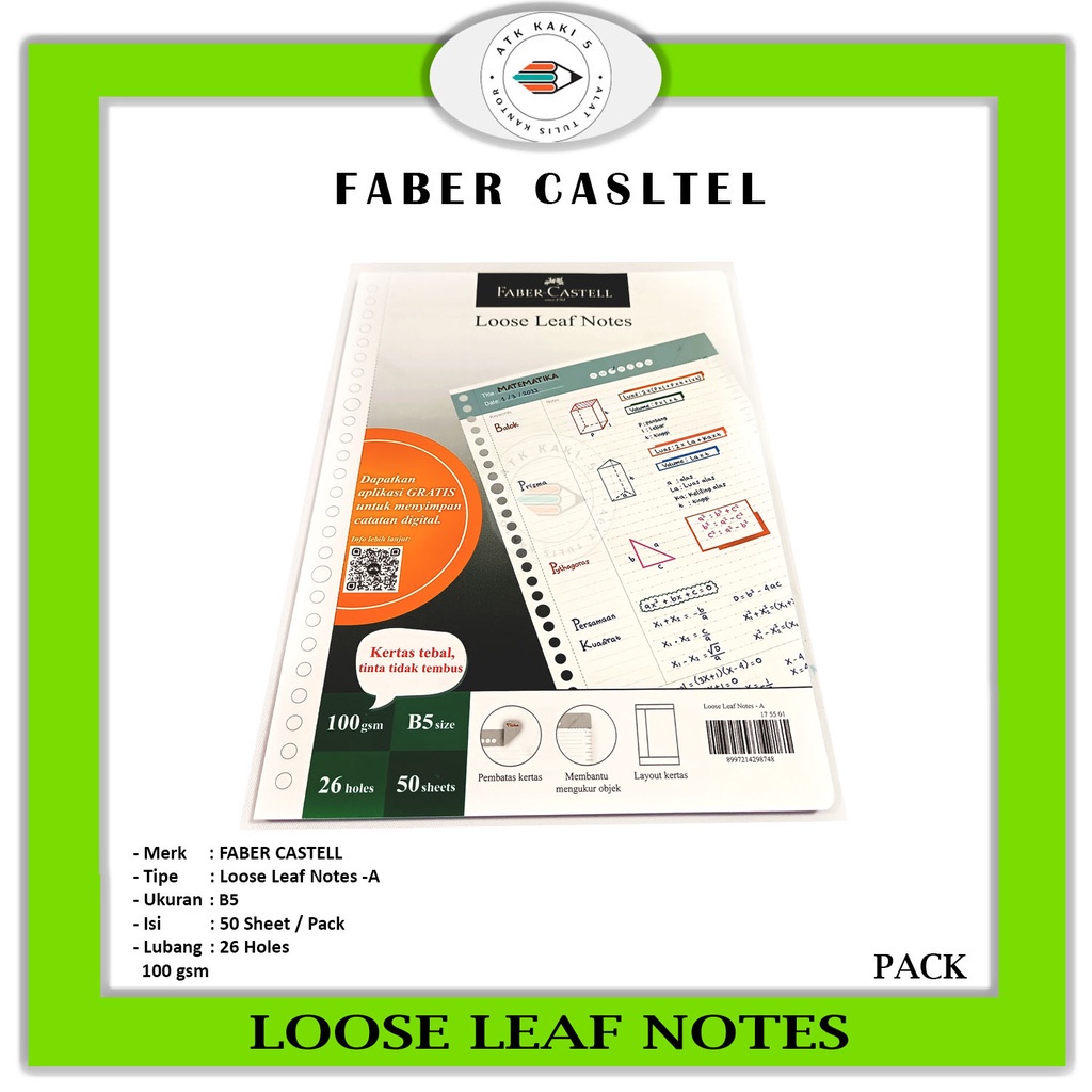 

FABER CASTELL - Loose Leaf Notes B5 - A - Hijau - Pack