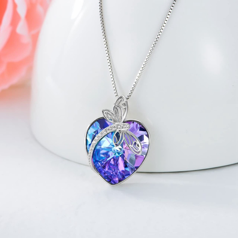 Kalung Guci Capung Untuk Abu Bahan Sterling Silver925 Dengan Perhiasan Cremasi Kristal Hati Biru Untuk Wanita