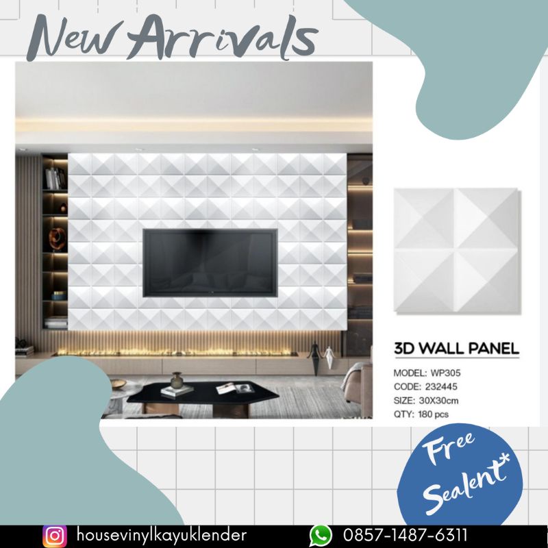 WP-305 Wall panel 3D warna putih ukuran 30 x 30