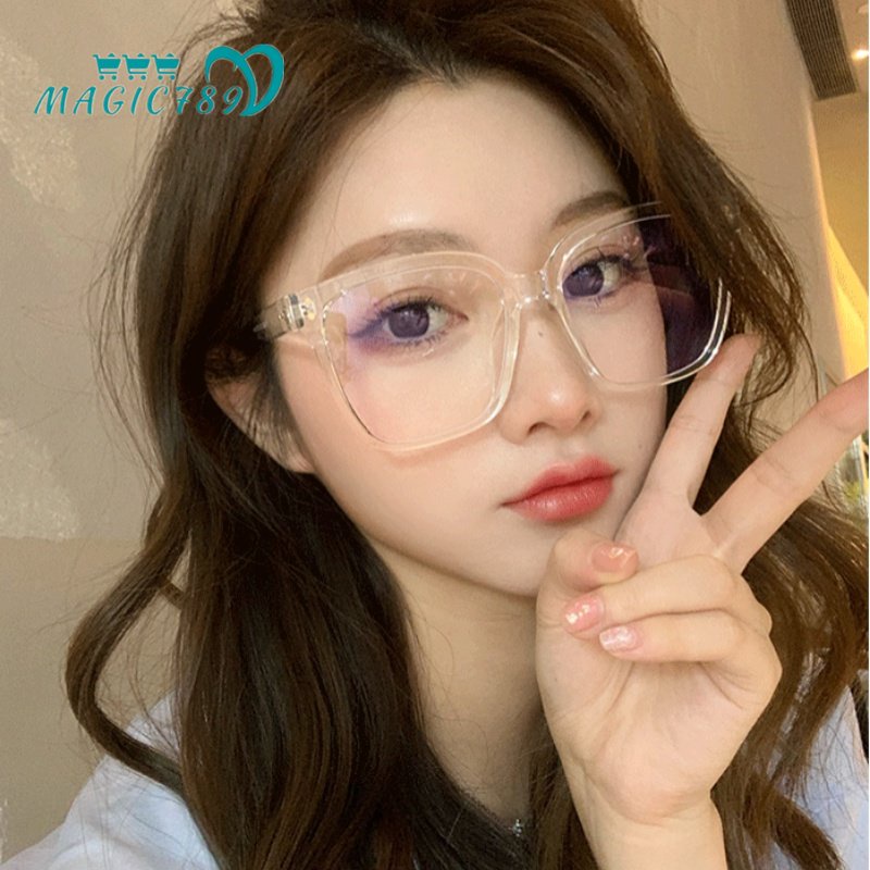 Papaozhu Korea Oversized Transparan Persegi Kacamata Untuk Wanita Perempuan Chic Kacamata Lensa Bening Outdoor Jalan Fashion Eyewear