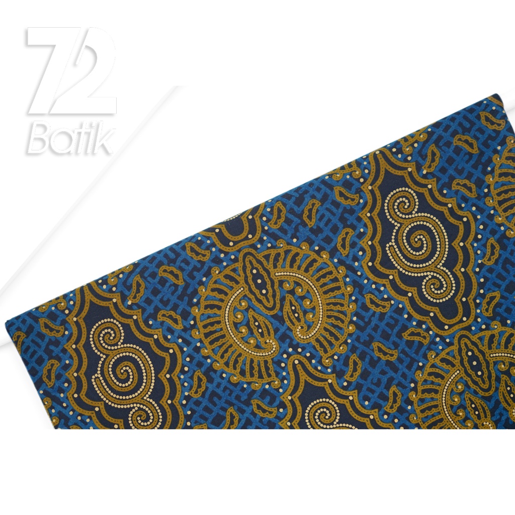 KAIN BATIK KATUN Premium Motif Klasik Warna Biru Gold 722998 Cap 72IL Jarik Jarit Samping Kebat Panjang Batik Katun Modern Premium Bahan Seragam Batik Pernikahan Kantor Keluarga Murah Kamen Jadi Batik Bali Lembaran