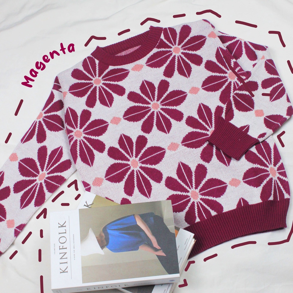 daniya sweater rajut oversize wanita kekinian / sweater crop rajut tebal wanita lengan panjang / ata