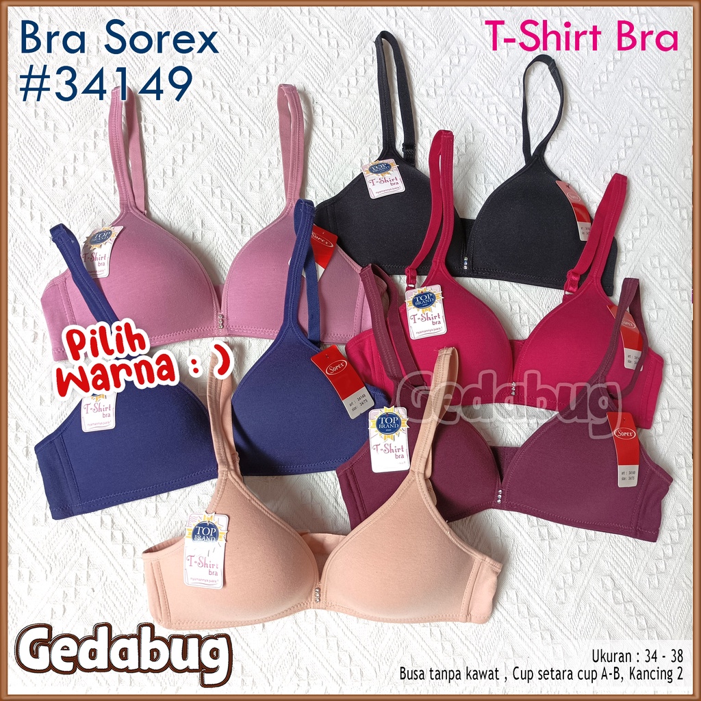 Sorex Bra 34149 T-shirt Bra busa sedang tanpa Kawat Cup setara Cup A-B Kait 2 | Gedabug
