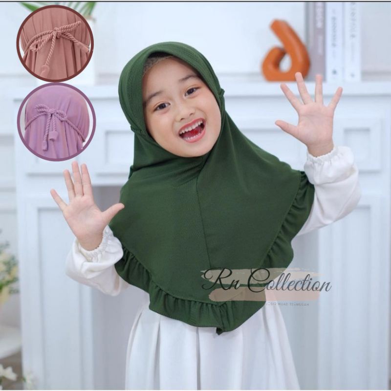 Hijab Tali Kepang bawah Rempel Kids/Serut/Jilbab Kerut Bawah Anak