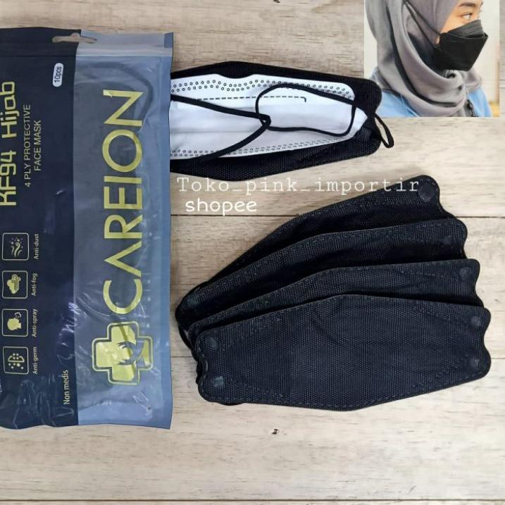 ☑ MASKER KF94 HIJAB CAREION HITAM PUTIH SHRIMPINK MATCHA WARNA WARNI NUDE 4PLY KF94 HIJAB PACK ISI 1