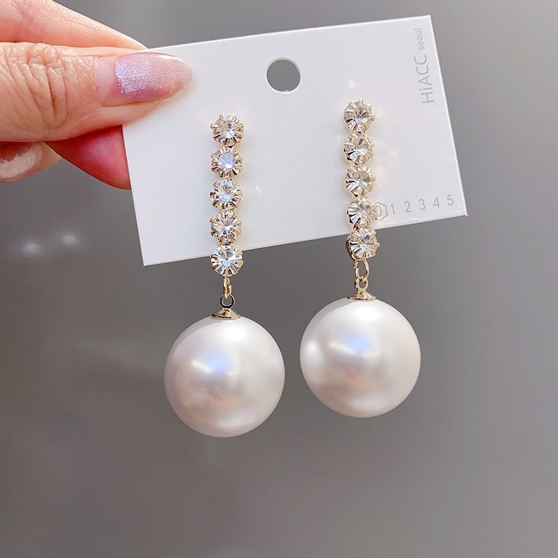 Anting tusuk gantung kristal big pearl TJ